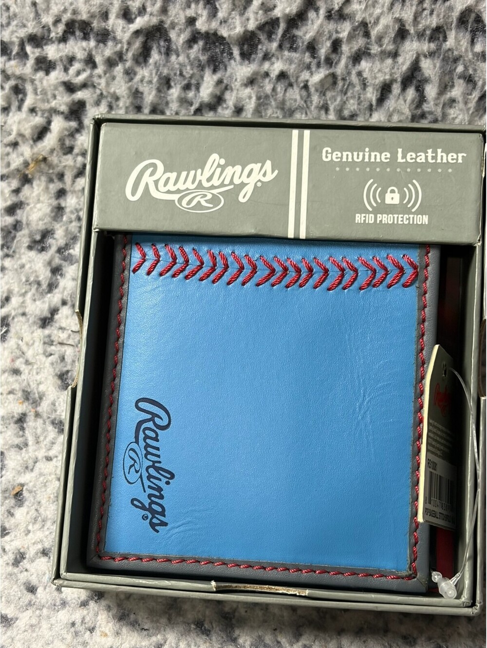 Rawlings Baseball Stitch Bifold Wallet Blue Genuine Leather RFID RS10081 NWT